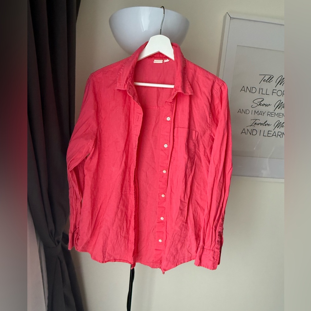 GAP Linen-Cotton Shirt in Bright Coral